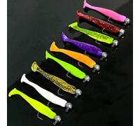 Shein Set de 55 señuelos de pesca, que incluye anzuelos con cabeza de plomo, cebos blandos con cola en T, gusanos blandos, adecuados para black bass, lucio,