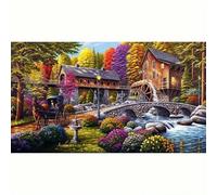 Shein Set de 5D DIY con kit de pintura de diamantes con diseño de paisaje de bosque, mosaico de círculo con perforación completa, obra de arte adecuada para