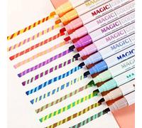 Shein Set de 6/12 piezas Bolígrafos resaltadores mágicos que cambian de color, punta biselada doble de 12 colores suaves fluorescentes, adecuados para diari