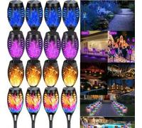 Shein Set de 6/4/2/1 Luces antorchas solares con llama parpadeante de 12 LED- Enciende y apaga automáticamente, perfectas para senderos de jardín, paisajism