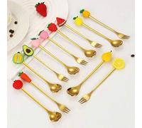 Shein Set de 6/5/4/3/2/1 piezas de tenedores y cucharas de acero inoxidable con diseño de frutas de dibujos animados, ideales para postre, helado, postre, f