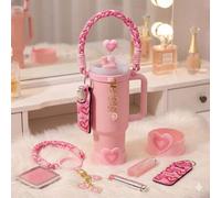 Shein Set de 6 accesorios con forma de corazón para tazas de 30oz y 40oz - Incluye tapa para pajita, bota de silicona, dije, estuche para bálsamo labial y a