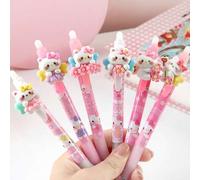 Shein Set de 6 bolígrafos de gel rosas con diseño de Hello Kitty, pegatinas decorativas de resina 3D de dibujos animados, bolígrafos con botón cómodo y tint