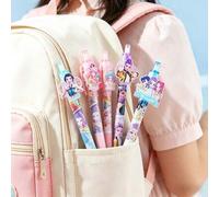 Shein Set de 6 bolígrafos retráctiles con personajes de K-Pop D-Emon Hunter, escritura suave, papelería de dibujos animados lindos al por mayor para la escu