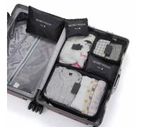 Shein Set de 6 bolsas pequeñas, bolsas de almacenamiento de viaje impermeables con gráficos de letras, set de bolsas de almacenamiento de viaje, cubos de em