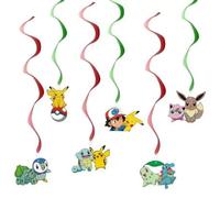 Shein Set de 6 colgantes en espiral de Pikachu, artículos para fiesta con tema de Pokémon en espiral de PVC, colores de cinta aleatorios