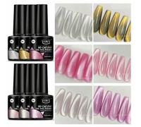 Shein Set de 6 esmaltes de uñas de gel magnético con ojos de gato y brillo UV para arte de uñas