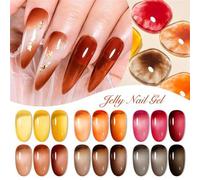 Shein Set de 6 esmaltes de uñas en gel color ámbar, 7 ml cada uno. Esmalte transparente para uñas de verano. Incluye esmalte semipermanente, pegamento UV/LE