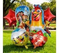 Shein Set de 6 globos con temática de granja, que incluye globos de aluminio con forma de pollo, globos de aluminio redondos, globos de estrella roja, adecu