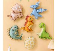 Shein Set de 6 globos de aluminio en forma de mini dinosaurio, globos de dinosaurio y animales en 3D para decoraciones de fiesta de cumpleaños, baby shower,
