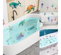 Shein Set de 6 hojas con pegatinas decorativas para bañera con diseños de tortuga marina, medusa, concha de ballena para decoración de baño, autoadhesivas,