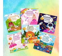 Shein Set de 6 libros de colorear con temas de dibujos animados: animales, granja, espacio, princesa de cuentos de hadas, dulces paraíso y amigos del transp