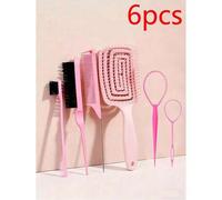 Shein Set de 6 peines, que incluye un cepillo de masaje hueco, un peine de cola de rata, un cepillo de control de bordes y una liga para el cabello trenzado