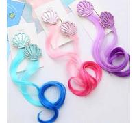 Shein Set de 6 pelucas de princesa del océano mágico y princesa sirena - Diseño de concha marina en degradado vibrante, hechas de cabello ondulado y degrada