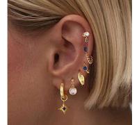 Shein Set de 6 pendientes de aro de circonita cúbica elegante de un solo lado, diseño minimalista elegante adecuado para mujeres, citas, fiestas y el uso di
