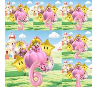 Shein Set de 6 piezas con licencia oficial de decoración de globos para fiesta de cumpleaños con temática del Reino de los Hongos de la Aventura del Castill