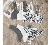 Shein Set de 6 piezas con sujetador sin aros de estilo casual con estampado de leopardo y bragas tipo tanga de tiro bajo