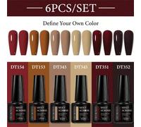 Shein Set de 6 piezas de 7ml de esmalte de uñas en gel de colores chocolates variados. Kit de gel de uñas para DIY con lámpara UV, esmalte semipermanente.