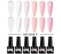 Shein Juego De 6 Piezas De Esmalte De Uñas De Gel Base De Goma Natural En Tono Nude, Rosa Lechoso, Blanco De Gelatina Y Brillo, Semi-permanente, Removible C