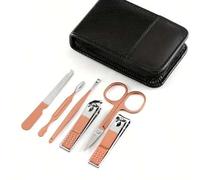 Shein Set de 6 piezas de cuidado de uñas, que incluye cortaúñas recto, cortaúñas angulado, cortaúñas de cutículas, tijeras de cejas, sacabocados, lima de uñ
