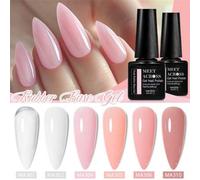 Shein Set de 6 piezas de esmalte de uñas de gel con base de goma, 7ml de colores nude, rosa, blanco y brillo glitter. Esmalte de gel de camuflaje semi-perma