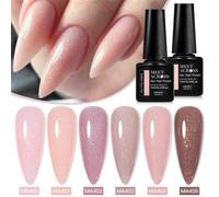 Shein Set de 6 piezas de esmalte de uñas de gel con base de goma, 7ml Nude, Rosa, Blanco, Brillo Glitter, Esmalte de gel de base de goma, Recubrimiento de c