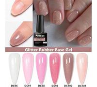 Shein Set de 6 piezas de esmalte de uñas en gel con base de goma con brillo, Set de esmalte de gel con brillo rosa, 7ml Juego de uñas en gel con escamas dor