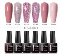 Shein Set de 6 piezas de esmalte de uñas en gel de color rosa desnudo. Incluye colores con brillo para otoño, gel UV LED, arte de uñas, barniz semipermanent