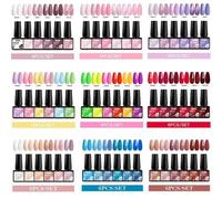 Shein Conjunto de esmalte de uñas de gel con efecto ojo de gato para San Valentín, esmalte de gel magnetico de brillo súper intenso en rojo y verde con barr