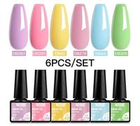 SHEIN Set de 6 esmaltes de uñas en gel – brillo, semipermanente, remojo UV/LED – azul y púrpura