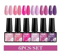 SHEIN Conjunto de 6 esmaltes de gel, tonos nude con brillo holográfico, remojo UV