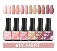 Shein Set de 6 piezas de esmalte de uñas en gel, juego de manicura con colores nude, glitter y holográfico, esmalte en gel para uñas que se retira con remoj