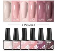 Shein Set de 6 piezas de esmalte de uñas en gel semipermanente de color rosa nude, kit de manicura removible UV/LED, esmalte de uñas natural, brillo durader