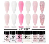 Shein Set de 6 piezas de polvo acrílico para uñas, 10g de polvo de cristal brillante rosa nude, polvo de uñas cromado rosa, adecuado para extensiones de uña
