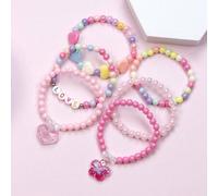 Shein Set de 6 piezas de pulseras con dijes de flores y corazones para niñas, accesorios de pulseras con cuentas para niños, colores aleatorios, adecuado pa