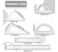 Shein Set de 6 piezas de reglas con transportador y borde recto, 30cm kit de herramientas de medición para la escuela y oficina, juego de geometría de 5 col