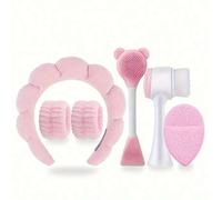 Shein Set de 6 piezas para el cuidado facial: Limpieza profunda, Set de brochas para mascarillas SPA - Set portátil de cuidado de la piel, incluye diadema d