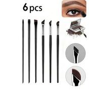 Shein Set de 6 pinceles de maquillaje que incluye: pincel angular para delineador de ojos, pincel para cejas, pincel para sombra de ojos ultra, pincel "hoz"