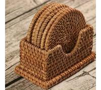 Shein Set de 6 posavasos de ratán hechos a mano - Diseño de vid de otoño, salvamanteles resistentes al calor para cocina y comedor, accesorios de té de alma