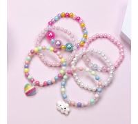 Shein Set de 6 pulseras de cuentas multicolor para niñas, set de joyería, accesorios de regalos de fiesta, pendientes con diseño de nube y amor como relleno