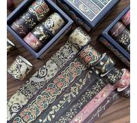 Shein Set de 6 rollos de Cinta Washi de Foil Vintage, material decorativo clásico DIY en caja de regalo, de vuelta a la escuela