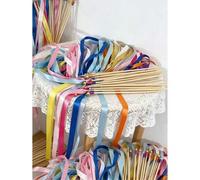 Shein Set de 6 varitas de boda con cinta de colores, varitas de cinta multicolor con campanas doradas, varitas de deseo de seda de colores, varitas de hadas