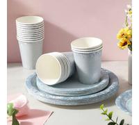 Shein Set de 60 piezas de vajilla navideña con temática de copos de nieve azules y felicidad, sin plástico, incluye platos de papel de 9 pulgadas, 7 pulgada