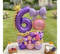Shein Set de 66 piezas de decoración de fiesta con tema de princesa, globos de color rosa y morado, globos de número del 0 al 9 de 32 pulgadas en morado, gl