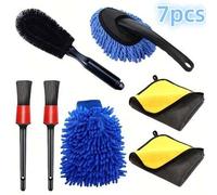 Shein Set de 7/6 piezas de herramientas de belleza y limpieza para automóviles, que incluye cepillo para ranuras, plumero de limpieza, toalla de lavado de a