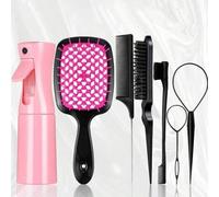 Shein Set de 7 cepillos para el cabello para niña, cepillo desenredante con ventilación, botella de spray continuo de 200ML, peine de acero inoxidable y cep