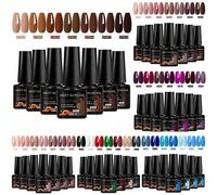 Shein Set de 7 esmaltes de uñas en gel, uñas de otoño e invierno, set de esmaltes de uñas en gel de unicolor, esmalte de uñas en gel con brillo y purpurina,