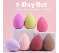 Shein Set de 7 esponjas de maquillaje de colores del lunes al domingo, esponja de maquillaje reutilizable de uso seco y húmedo, suave aplicador de herramie
