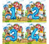 Shein Set de 7 globos con tema de granja, incluye globos con números del 1 al 9 de 32 pulgadas, globo de pollo y globos redondos, adecuado para decoración d