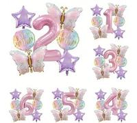 Shein Set de 7 globos con tema de mariposa, globos de papel de aluminio con forma de mariposa rosa, globos de número rosa de 32 pulgadas, globos decorativos